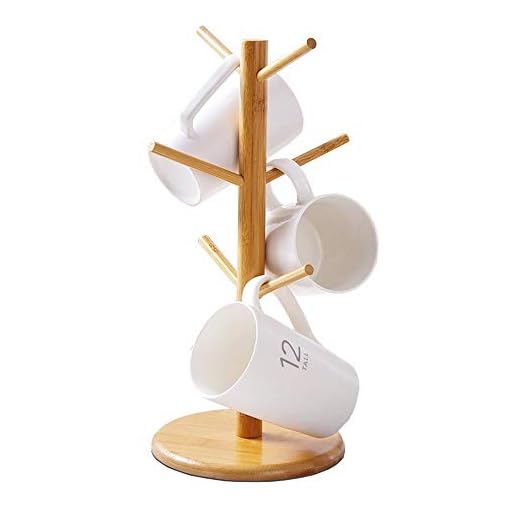 BVLJOY Bamboo Mug Rack Tree, Organic Bamboo Mug Holder, Mug Hook,Mug Stand,Coffee Cup Dryer with 6 Hooks