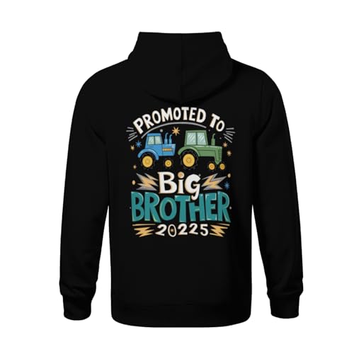 Kids Funny Vintage Tractors Promoted To Big Brother 2025 Boys Girls Lightweight Kangaroo Pocket Hoodies3