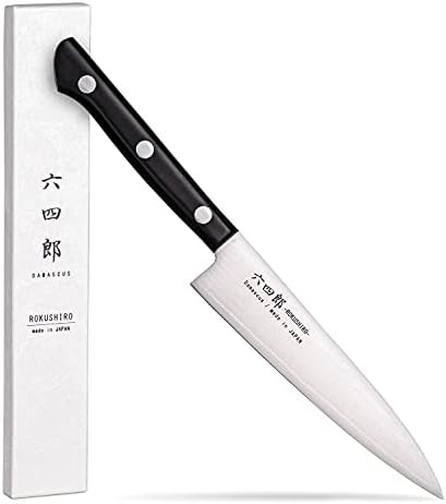 ROKUSHIRO Petty Knife 5.3-Inch (135mm), 37-Layer VG10 Damascus Hammered Kitchen Chef Knife, High Carbon Stainless Steel Forged Blade