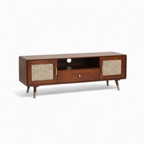 Image of MISAN Modern TV Table | Solid Sheesham Wood Sideboard TV Unit for Living Room, Bedroom, Office Furniture Stand | Wooden Free Standing Entertainment Unit Side Board Table with Storage (B-Hony)
