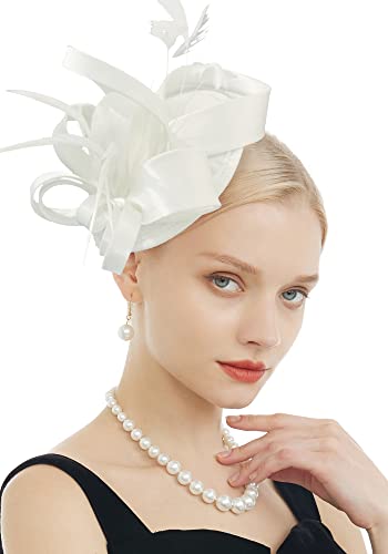 FELIZHOUSE Fascinators for Women Tea Party Hat Headband Derby Wedding Church Bridal Cocktail Feathers Hair Clip
