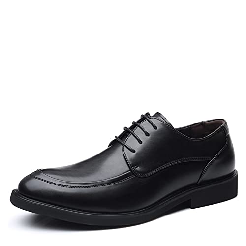 Dress Formal Shoes for Men Lace Up Derby Shoes Apron Toe Burnished Toe PU Leather Low Top Rubber Sole Slip Resistant Anti-Slip Prom(Black,10 M US)
