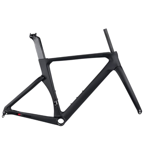 YFGSFWTS Carbon Fibre Frame 700c 46/48/50/52/54CM Internal Cable Routing Aero Road Racing Bicycle Frame Disc Brakes Thru Axles F12*100MM R12*142mm(Black,54cm)