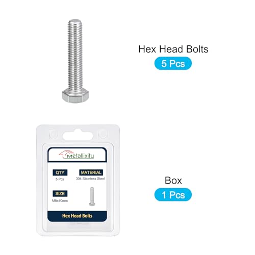 Image of METALLIXITY Hex Bolts (M8-1.25x40mm) 5Pcs, 304 Stainless Steel Coarse Fully Threaded Hex Head Screw Bolt Machine Screws - for Furniture Repair, Silver