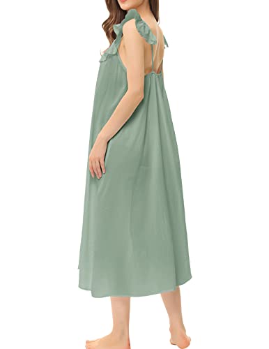 Zexxxy Cotton Nightgowns For Women Sleeveless Night Gown Spaghetti Straps Ruffle Sleepshirts Sage L Grey-Green #TOP3