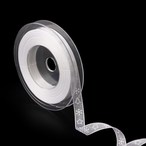Weihnachtsband, 20 m x 1 cm Schneeflockenband Frohe Weihnachten...