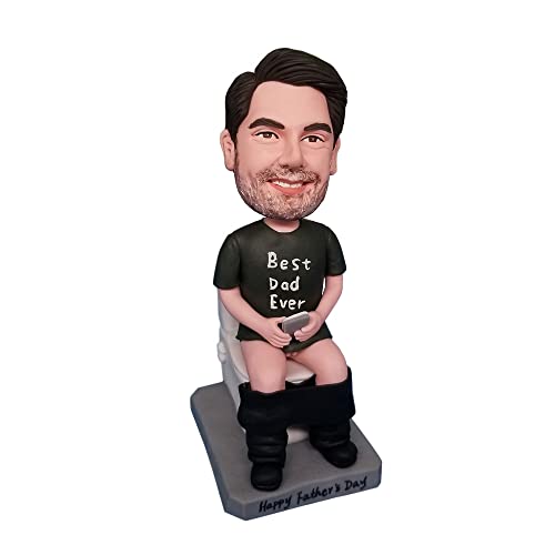 mydedor Custom Bobble-Heads Figurine Customized Doll, Black Shirt Man Sitting On Toilet Custom Bobble Head, Bobble Head Figures Handmade Personalized Sculpture Gift for Men