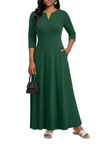 Image of MarryUP Women's V-Neck 3 /4 Sleeve Elegant Maxi Dress with Pockets Church Dresses 2026