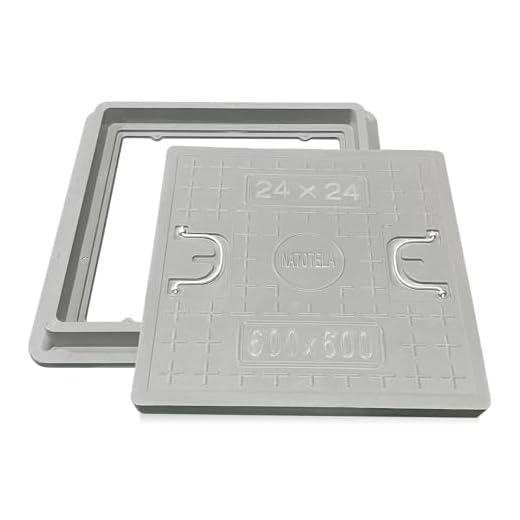 NATOTELA GFK-Schachtabdeckung mit Rahmen Griff 600 x 600 mm EN124 A15 Schachtdeckel Kanaldeckel Revisionsschacht für Gehweg Garten Grünanlage UV-Beständig Frostbeständig Korrosionsbeständig Rutschfest