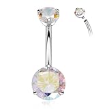 GAGABODY 14G Belly Button Rings G23 Titanium Navel Rings Belly Rings 3/8 inch 10mm Belly Piercing Prong Set Belly Button Navel Piercing Ring Double Sparkle ABCZ Navel Barbell