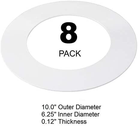 Image of LightLabs Goof Ring Gloss 8 Pack 10 inch Diameter for 10 inch Cans. Inlcudes Mounting Tape to Fix Drywall Damage for Flush Mount Recessed Down Lights. 6.2 inch Inner Diameter Recessed Light Cover Glossy White