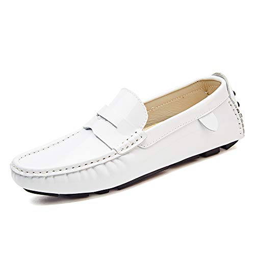 Sunny&Baby Mocasines de la Unidad de los Hombres Mocasines de Barco de Charol Respirables y cómodos Casuales Antideslizante (Color : Blanco, tamaño : 40 EU)