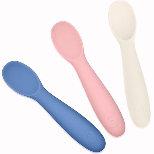 Image of WeeSprout Baby Spoons for Self Feeding 6 Months +, Soft & Durable Silicone Utensils for Sensitive Gums & Teeth, Easy Grip Handles & Shorter Length for Little Hands, 3 Pack + Carrying Case