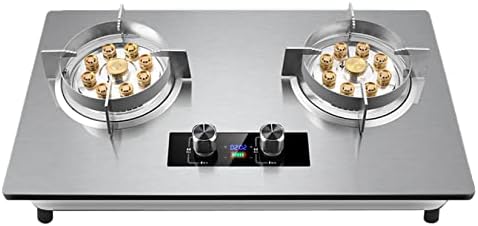 Drop-in 2 Burner Gas Cooktop, Stainless Steel Gas Countertop Stove, Gas Range Hob for Home Kitchen Apartments Outdoor, 90 Min Timer, Silver