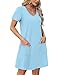 OFEEFAN Summer Swimsuit Coverup for Women Loose V Neck Short Sleeve T Shirts Casual Dress Sundresses with Pockets Beach Vacation Essentials Fashion A Blue S