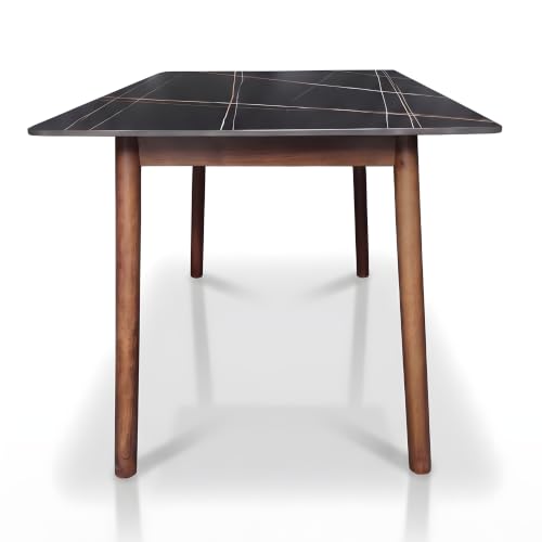 Image of Italiana 15mm Ultra-Slim Sintered Stone Dining Table - 140cm x 80cm Black Faux Marble Executive Table | Mohs 6+ Hardness Scratch-Resistant | Wooden Frame | Suitable for 4-6 Seater