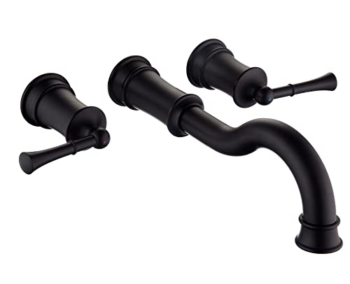 Winkear Roman Bathtub Faucet Wall Mount Widespread Tub Filler With Rough-In Valve 3 Holes 2 Lever Handle Elegant Classic Spout For Bathroom, Matte Black #TOP6
