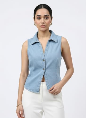 Image of Glam & Chique Women's Regular Fit Summer Sleeveless Denim Vest XS-L