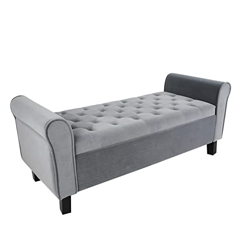 Babion Storage Bench For Bedroom End Of Bed, Velvet Ottoman Bench With Storage And Arms,Upholstered Fabric Storage Ottoman Bench With Button Tufted,Storage Bench For Bedroom Living Room #TOP24