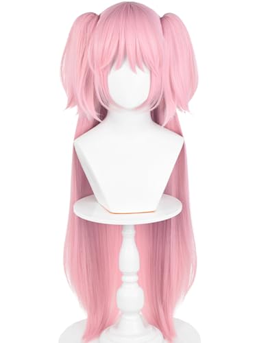 Image of Mado-ka Cosplay Wig 37.4'' Long Pink Anime Ponytail Wig with Bangs | Dark Pink Twin Tails Pigtails Wigs for Women Halloween Party Costumes