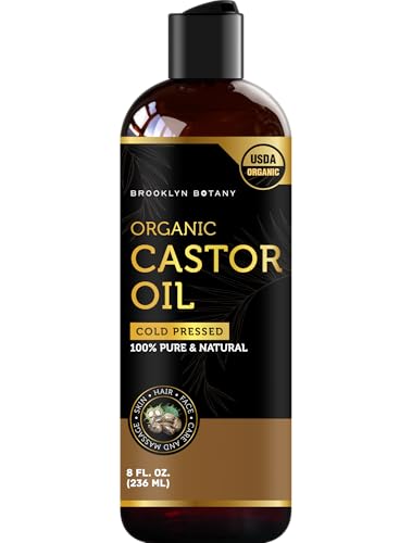 Brooklyn Botany Organic Castor Oil for Hair Growth, Eyelashes & Eyebrows - 100% Pure and Natural Carrier Oil, Hair & Body Oil - Moisturizing Massage Oil for Aromatherapy - 8 Fl Oz