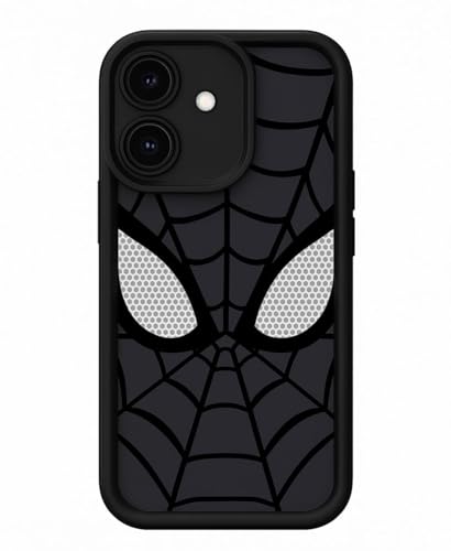 Image of Stylish Spider Back Case Cover Compatible for 16 Plus | Spidey Face Mask Case | Soft Silicone | Camera & Full Body Protection | Shock Proof | (Black)