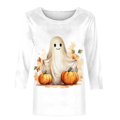 Halloween Shirts for Women 3/4 Sleeve Plus Size Crewneck Loose Fit Cute T Shirt Halloween Costumes for Women 2025