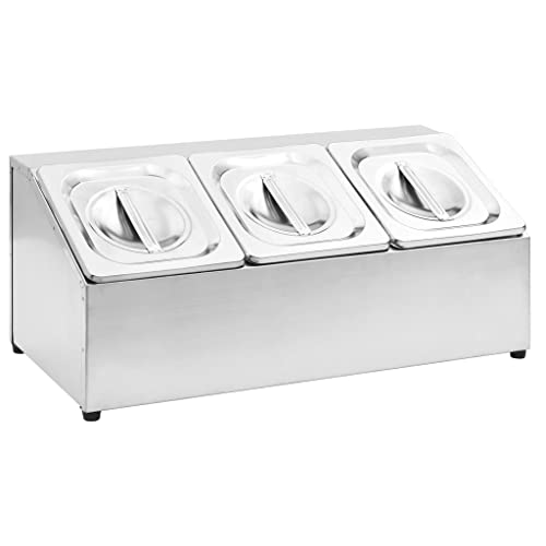 vidaXL Gastronorm Container Holder with 3GN 1/6 Pan Kitchen Utensil Spice Food Organiser Rack Condiment Jar Seasoning Box Stainless Steel