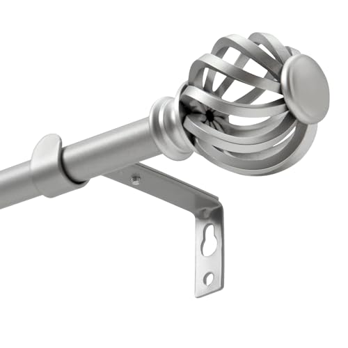 Luvenia Silver Decorative Curtain Rods 28 to 48 Inch (2.3-4Ft) Small Curtain Rod For Bedroom Living Room Kitchen Farmhouse