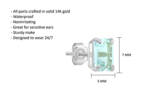 14K White Gold Solitaire White Topaz Emerald Cut Stud Earrings For Women | 7X5Mm April Birthstone Earrings | Real Gold White Topaz Earrings For Women | White Topaz Stud Earrings By Max + Stone #TOP3
