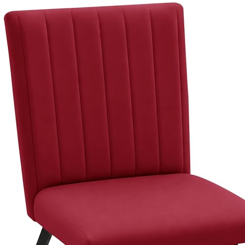 Image of Rosebell Set of 4 Dining Table Chairs with Wooden Top Table, Upholstered Cushioned Chairs, Modern Compact Dining Set for Home, Kitchen & Dining Room (Red)