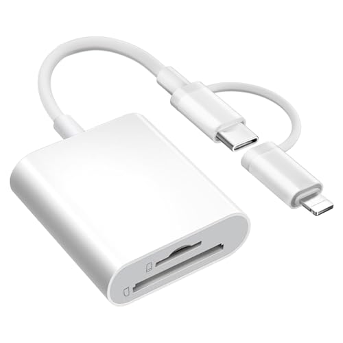 Dual Connectors Dual Slots SD Card Reader for iPhone iPad Lightning & USB C to MicroSD/SD Card Viewer Camera Memory Card Reader USB C OTG Adapter for Devices with iOS/Android/Other System
