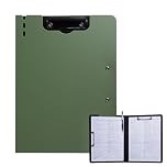 FRETONBA Clipboard A4 with Double Clips, Foldover Clip Board with Cover, Plastic Document Folder, Lightweight Personal Organiser Suitable for School, Office, Industry, Green