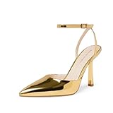 Modatope Gold Pumps for Women Dressy Sling Back Heel Metallic Gold Pointy Pointed Toe Heels Heeled Sandals Closed Toe Ankle Strap Stiletto High Heels Dress Bridal Wedding Shoes Size 8