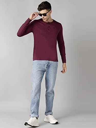 Image of Urbano Fashion Men's Solid Henley Neck Slim Fit Full Sleeve Cotton T-Shirt