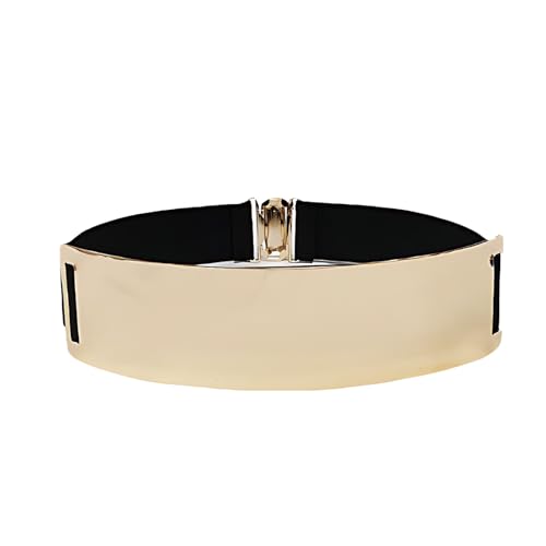 Metallic Dress Belt for Women Shiny Gold Mirror Waist Belts Thick Stretchy Metal Fashion Belt for Dresses and Outfits Polished Waistband Accessories for Ladies Waist Sizes 25.5