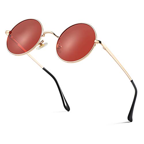Teumire Retro Small Round Polarized Sunglasses for Men Women Circle Hippie Style Sun Glasses