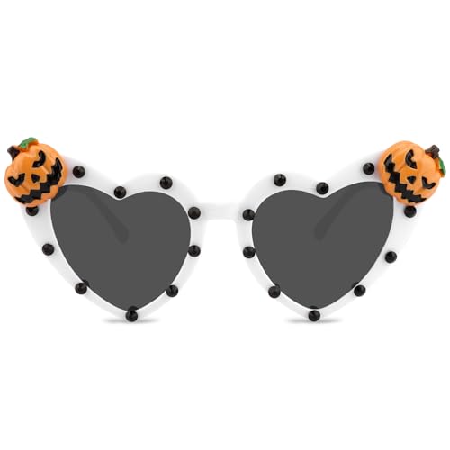 Halloween Sunglasses for Women, Heart Shaped Glasses with Pumpkin Design for Adult Halloween Party Accessories Costume Outfits Gifts