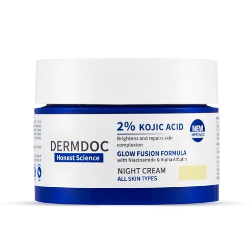 Image of DERMDOC 2% Kojic Acid Glow Fusion Formula Night Cream with Niacinamide & Alpha Arbutin for Skin Brightening | Face Cream I Night Cream I Kojic Acid Brightening Cream I Glowing Skin 15g