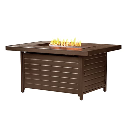 Image of Oakland Living Rectangular 48 in. x 36 in. Aluminum Propane Fire Pit Table, Glass Beads, Two Covers, Lid, 57,000 BTUs in Brown Finish