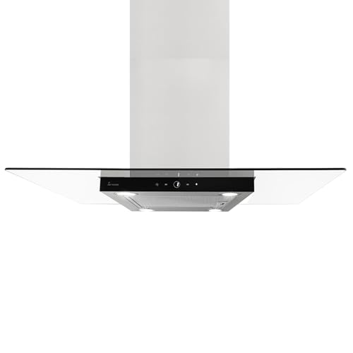 Campana extractora de 90 cm/campana isla/acero inoxidable/cristal negro/WiFi/retroceso automático/control