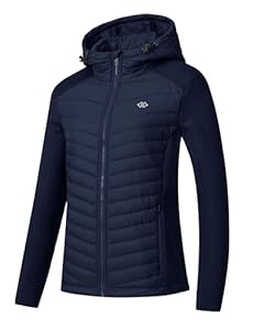 MoFiz Damen Sportjacke Steppjacke Premium Hybridjacke Atmungsaktiver Hooded Trainingsjacke für Laufen, Wandern und Freizeit Marineblau 2XL