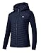 MoFiz Damen Sportjacke Steppjacke Premium Hybridjacke Atmungsaktiver Hooded Trainingsjacke für Laufen, Wandern und Freizeit Marineblau 2XL