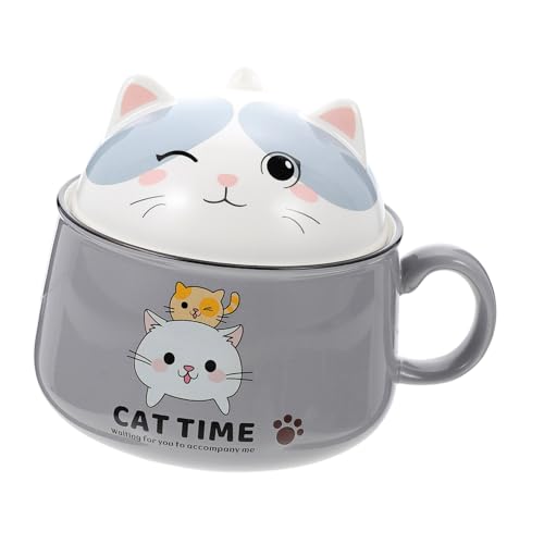 COLLBATH Cat Themed Ceramic Bowl with Handle Decorative Tableware for Instant Noodles and Easy Soup and Rice Unique present for Cat Lovers