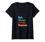 Womens Eat Sleep J-Pop Repeat for Jpop Musicians, Singers & Lovers V-Neck T-Shirt