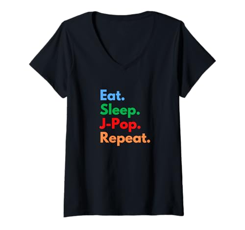 Womens Eat Sleep J-Pop Repeat for Jpop Musicians, Singers & Lovers V-Neck T-Shirt