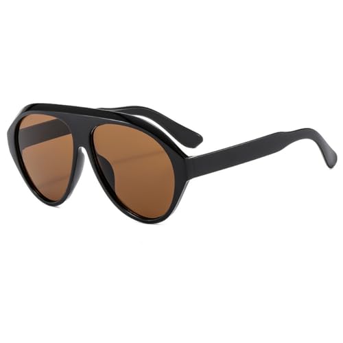 Image of IKANOO Retro 70s Aviator Sunglasses for Women Men Oversized Classic Vintage Square Aviator Trendy Shades (Black /Brown)