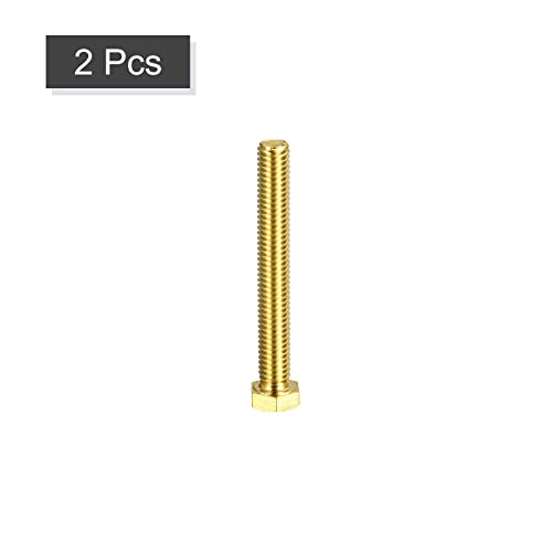 Image of uxcell Brass Hex Bolts, 3 /8-16x3 2pcs Fully Thread Grade 4.8 Solid Brass Hexagon Head Bolt Machine Screws for Machinery
