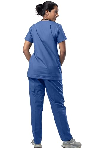 Image of Uniform Craft Women's 4 Pocket Scrub Suit Set | Medical Uniform | Cross V-Neck Poly Cotton | Short Sleeve Hospital Wear | Ideal for Doctors & Nurses (Bright Blue, L)