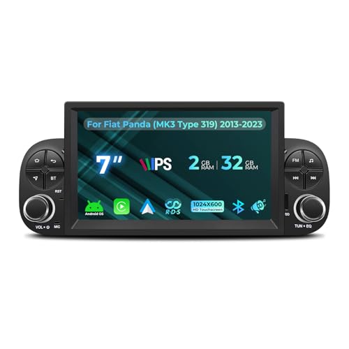 NVGOTEV Autoradio Android per Fiat Panda (MK3 Tipo 319) 2013-2023, radio da 7 pollici 2+32G con Carplay wireless/Android Auto Bluetooth WiFi GPS Navi FM RDS SWC (DAB+ opzionale)